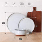 E-far Stoneware Dinnerware Sets for 4, 12 Pieces Reactive Glaze Plates and Bowls Sets, Elegant Dishes with Rustic Terracotta Base, Dishwasher & Microwave Safe, Scratch Resistant, Glacier White