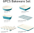 CAROTE 6-Piece Ceramic Baking Pans Set, Aluminized Steel Bakeware Sets, Toxin-Free Nonstick Stackable Oven Pans with Cookie Sheet, Muffin Pan, Loaf Pan, Round & Square Cake Pan, Cooling Rack
