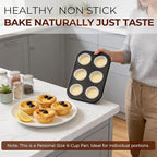 Muffin Pan 2-Pack, 6-Cup Cupcake Pans and Muffin Tins with Nonstick Coating, 10.43"x7.28"x1.1" with 2.56" Cups, for Muffins, Cupcakes, Brownies, Cheesecake, Carbon Steel, Easy Clean, Oven Safe