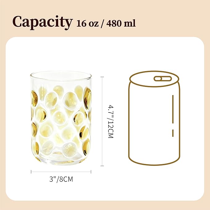 3D Polka Dot Crystal Glass Set of 2 – Hand-Colored Retro Design, Lead-Free Crystal, 16oz Capacity (Green & Yellow)