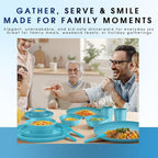 40 Piece Plastic Dinnerware Set for 8 with Cutlery, Unbreakable Plates and Bowls Set, Dishwasher & Microwave Safe Reusable Dish Set for Camping, RV, Outdoor Kitchen, Apartment Dining, Teal