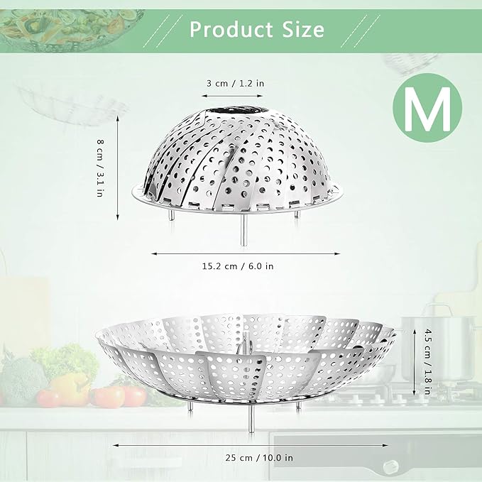 Buylorco Stainless Steel Folding Vegetable Steamer Insert for Veggie & Seafood Cooking (fits pots 6" to 10")