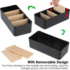 BSTKEY Seasoning Packet Organizer, Food Storage Organizer with Divided 4 Bamboo Wood Compartments, Black Plastic Storage Caddy for Pantry Cabinet, Kitchen Organization Bin for Snacks Spice Packets