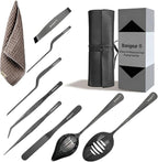 Chef Plating Tools,Professional Culinary Plating Tool Set,Chef Garnish Tools Kit,Fish Tweezers,Pastry Spatula,Cake Decorating Tweezers for Molecular Gastronomy (Black)