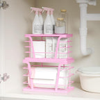 2 Pack Pink Trash Bag Holder - Stackable Garbage Bag Dispenser with Bamboo Top, Kitchen Accessories & Decor, Wall Mount Storage for Kitchen, Home, Bathroom Decor & Gifts