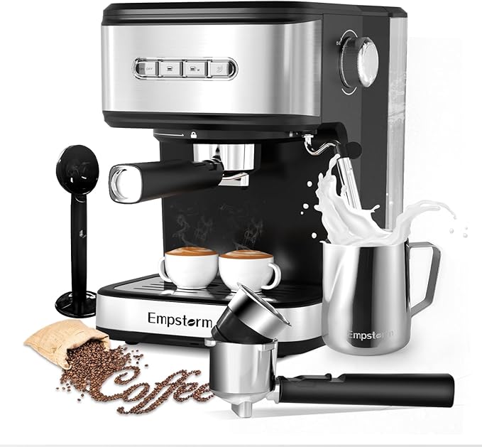 Espresso Machine 20 Bar, 2 in 1 Espresso Maker with Milk Frother Steam Wand for Latte and Cappuccino, Powder and Capsule Portafilter, 50oz Removable Water Tank expresso Coffee Machine for Home-Silver