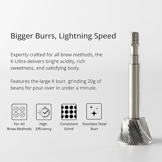 1Zpresso K-Ultra Manual Coffee Grinder Silver with Carrying Case, Assembly Consistency Grind Stainless Steel Conical Burr, Foldable Handle, Numerical External Adjustable Setting, All-Round Grinder