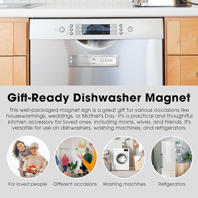 Clean Dirty Magnet for Dishwasher, Premium Stainless Steel, Dirty/Clean Speckled Design, Durable Magnet & Clear Indicators with Extra Tape (Silvery-Gray-01)
