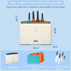 Smart Cutting Board and Knife Set,Self Cleaning Cutting Board and Knife Set with 4 Stainless Steel Knives,4 Color Coded Cutting Boards