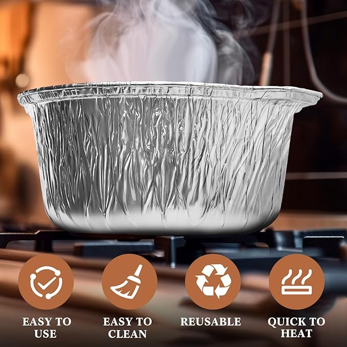 Ziliny 24 Pcs Disposable Aluminum Pot with Lid Round Foil Pans Disposable Cookware Food Container for Vacation Trips Camping Baking Heating Cooking (74.4 oz)