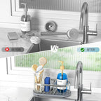 Sponge Holder for Kitchen Sink with High Brush Holder, [Stay-Dry Anywhere & No Drainage Needed] Rustproof Stainless Steel Kitchen Sink Caddy Organizer with Water Absorbing Stone Tray, Silver