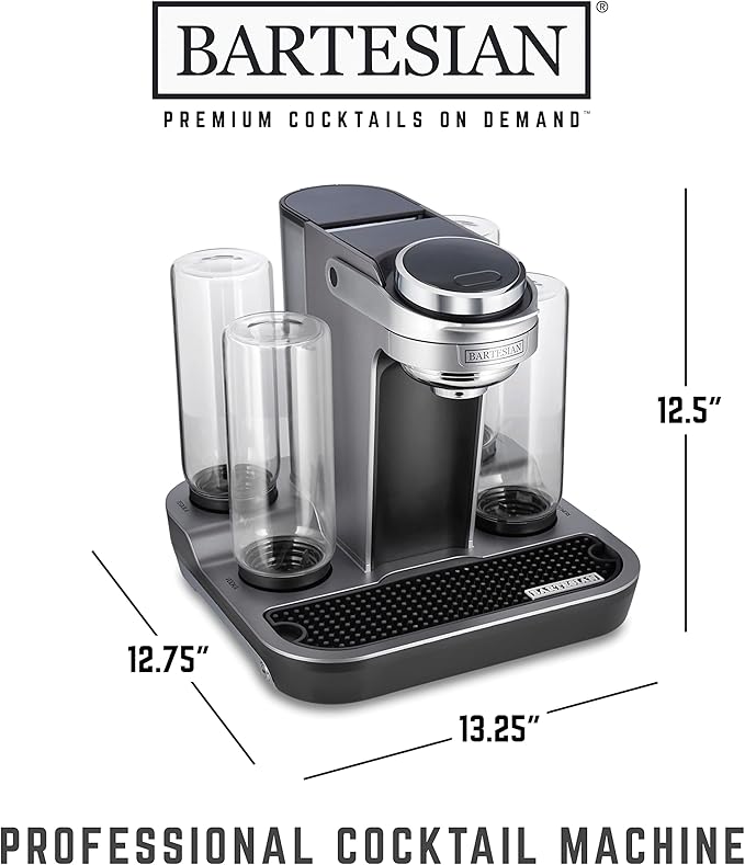 Bartesian Professional Cocktail Machine and Margarita Maker - High Capacity Bar Cocktail Mixer with 5 Premium Glass Bottles for Parties and Entertaining - Push-Button Technology and Easy Clean Design