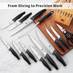 14 Pieces Kitchen Knife Set with Block, German Stainless Steel, BlackSilver