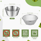 Baderke 2 Pcs Mini Colander & Food Strainer 304 Stainless Steel Small Mixing Colanders Bowl Rice Strainer for Kitchen Cooking Fruit Washing Vegetable(6.3 x 2.76 Inches,Silvery)