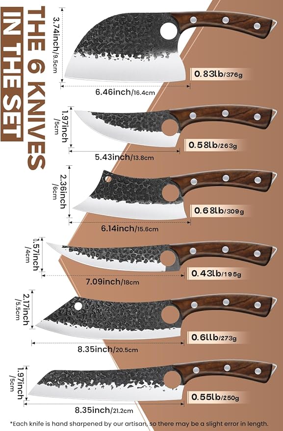 Purple Dragon Butcher Knife Set - 12 Pcs Kitchen Knife Set - Hand Forged Serbian Meat Cleaver Boning Viking Knives, Knives with Roll Bag for Home Cooking BBQ - Christmas Gift for Men and Women