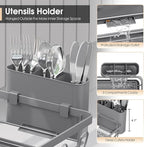 Urackify Dish Drying Rack for Kitchen Counter, Sink Dish Rack with Drainboard, Large Dish Drainer with Cups Holder, Home Countertop Plate Dryer Storage Rack with Cutlery Holder, Gray