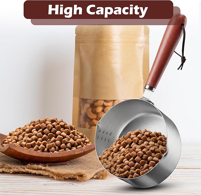 1 Cup Dog Food Scoop 304 Stainless Steel Dog Food Measuring Cups Metal Pet Scooper with Inner Precision Scale Measurement for Dogs, Cats, Birds & Rabbits (1 cup)