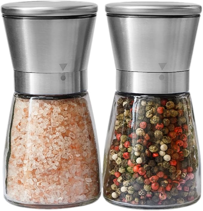 Salt and Pepper Grinder Set – Manual Salt Grinder and Pepper Mill for Black Pepper, Sea Salt – Refillable, Easy-to-Use Salt & Pepper Mill Set