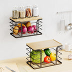 2 Pack Stackable Storage for Kitchen Laundry Pantry Organizers,Trash Bag Holder with Bamboo Top,Wall Mount Garbage Bag Dispenser,Black Large and Small
