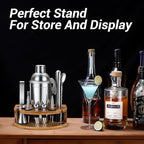 Cocktail Shaker Set Bartender Kit with Stand, 12 Piece Drink Mixer Set with Stainless Steel Bar Accessories Tools: 25oz Martini Shaker Jigger Strainer Spoon Muddler for Cocktails (Silver)