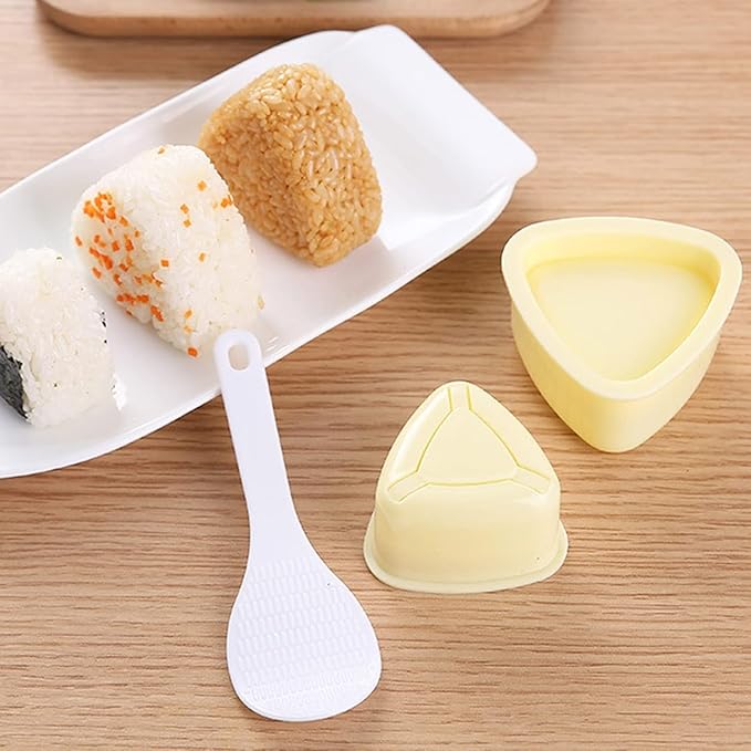 Onigiri Mold Triangle, 3 Pieces Musubi Press Mold Rice Ball Makers, Triangle Sushi Maker for Bento or Japanese Boxed Meal Musubi Press by HAGBOU (Beige)