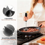 304 Stainless Steel Meat Chopper & Masher, Coinicxcel 10 Inch Heat Resistant Ground Beef Chopper Tool with 6 Curve Blades & Ergonomic Non-Slip Handle, Heavy-Duty Hamburger Smasher Tool Dishwasher Safe