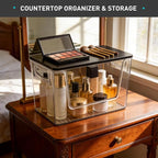 Pantry Organizers Storage, Under Sink Organizer Trash Bag Holder with Bamboo Lids Large Capacity Clear Storage Bins for Onion, Potato, Garlic, Canned Food Kitchen Countertop Organizer (Black lid)