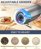 CIRCLE JOY Gravity Electric Salt and Pepper Grinder Set, Battery Powered Automatic Pepper Mills with Adjustable Coarseness, One Hand Operation, 176ml Large Container, Silver - Includes 8 Batteries