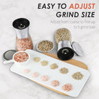 Ebaco Salt and Pepper Grinder Set - Refillable Grinder Adjustable Coarseness of Pepper Salt Spice Stainless Steel Mills Glass 6oz（2 Pack）