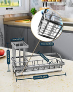 Consumest Sponge Holder for Kitchen Sink - Kitchen Sink Caddy Organizer with Removable Drip Tray for Countertop Dish Soap Dispenser Brush Storage Accessories 304 Stainless Steel, Grey