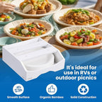 9-inch Paper Plate Dispenser Under Cabinet, Bamboo Paper Plate Holders, Kitchen Counter Vertical Plate Dispensers Holders Countertop Caddy(For 9-inch Plates, White)