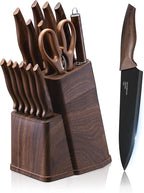 E-far Knife Set with Block, 15 Pieces Kitchen Knife Block Set with Sharpener, High Carbon Stainless Steel Sharp Chef Knife Set with Ergonomic Handles, Anti Rust, Walnut