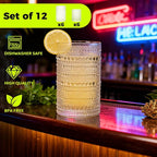 Hobnail Drinking Glasses Set of 12，Includes 12-ounce beer glasses and 10-ounce cocktail glasses.Kitchen Water Glass Cup,Bar Tumbler Glassware Set for Whiskey, Beer, Cocktail, Juice, Milk