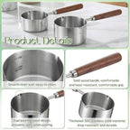 2 Pcs 18/10 Stainless Steel Butter Warmer Measuring Pan 8.5 oz and 4.2 oz Milk Coffee Chocolate Butter Melting Pot with Dual Pour Spout and Wooden Handle for Induction Cookers and Gas Stoves