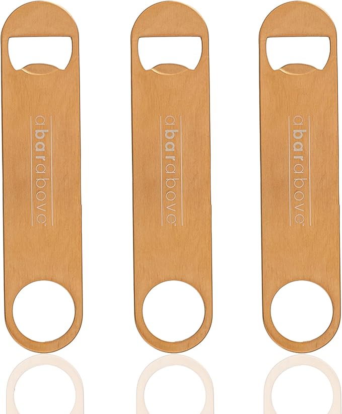 A Bar Above Bottle Opener, Bartender Tool, Flat Bar Blade Speed Opener, Heavy Stainless Steel Beer Cap Lifter With Thumb Hole, Dishwasher Safe Rust Resistant, Bartender Accessories, Cooper, Pack of 3
