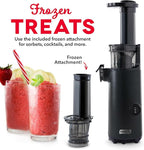 DASH Deluxe Compact Masticating Slow Juicer, Easy to Clean Cold Press Juicer with Brush, Pulp Measuring Cup, Frozen Attachment and Juice Recipe Guide - Black