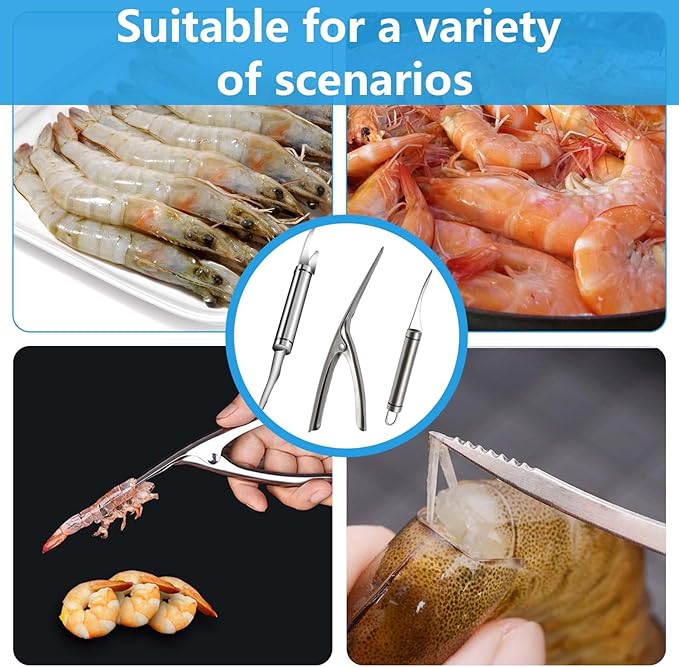 3 Shrimp Deveining Tool, FRIVASTIC Shrimp Peeler Cleaner, Tow-In-One Shrimp Line Knife, Stainless Steel Shrimp Line Knife, Stainless Steel Crawfish Peeler Tool, Shrimp Threader Fishing Line Remover