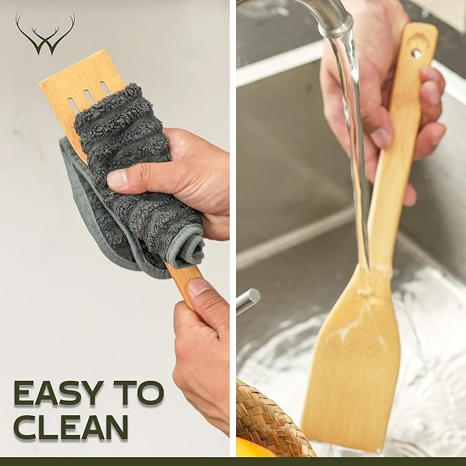 Cooking Gifts For Mom Wooden Spoons for Cooking 6-Piece - Bamboo cooking utensils with Spatulas & Spoons, Wooden Utensils, Heat-Resistant, Eco-Friendly Kitchen Utensils - Christmas Gifts