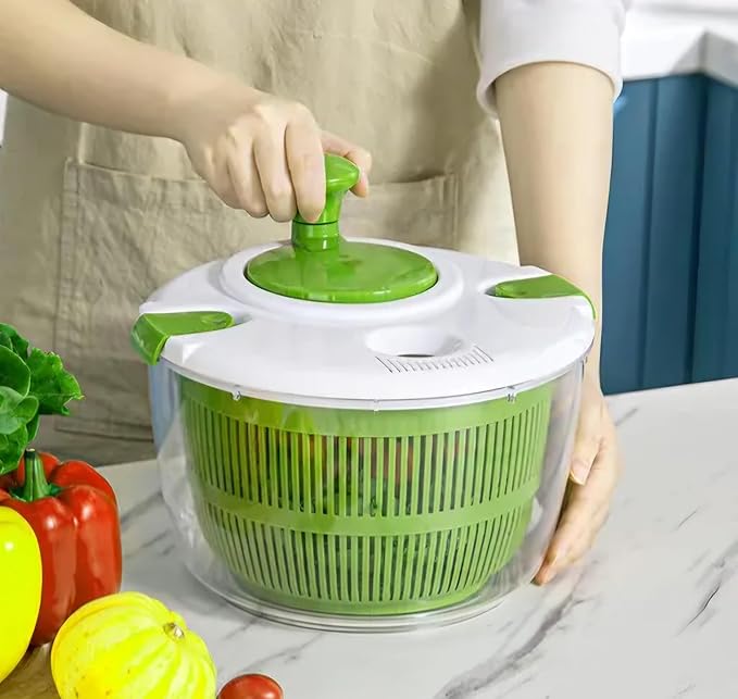 Large 5 Qt Salad Spinner - Lettuce Spinner, Fruit Washer & Vegetable Dryer with Colander & Drain Bowl, Wash Quick and Easy Green Salads, BPA Free