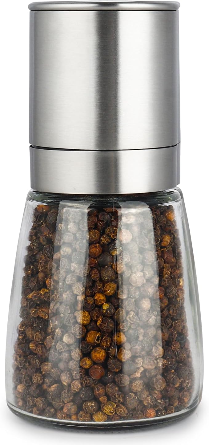 Gulex® Pepper Grinder Pepper Mill, Salt Grinder Refillable,(Single Package) Adjustable Coarseness Black Pepper Grinder, Stainless Steel Sea Salt Shaker with Ceramic Rotor (1 pack) (1 Pack Model 2)