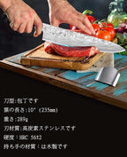 MOSFiATA Chef Knife 10 Inch Super Sharp Professional Kitchen Knife with Finger Guard in Gift Box, German High Carbon Stainless Steel EN.4116 Cooking Knife with Micarta Handle