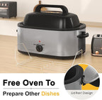 RoyalCraft 22-Quart Electric Roaster Oven with Visible Self-Basting Lid, Turkey Roaster Oven with Removable Pan and Rack, Perfect for Large Meals and Holiday Feasts, Silver