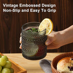ZMOWIPDL Vintage Glassware Drinking Glasses Set of 12,Grey 12oz & 15oz Hobnail Glass Cups,Embossed Water Tumbler,for Beer,Cocktail,Whiskey,Juice and Various Mixed Drinks- 1 Cleaning Brush