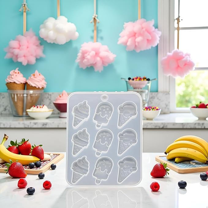 White Cake Mold, Ice Cream Popsicle Cute Food Keychain Pendant Silicone Resin Mold Jewelry Tools，Jewelry Boxes and Organizers，Ice Pop Molds Specialty Tools and Gadgets