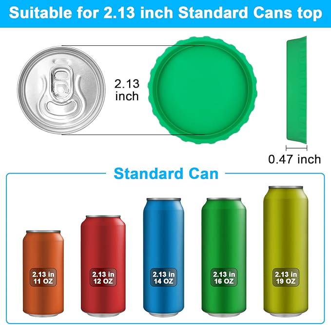 6 Pack Silicone Soda Can Cover Lids, Reusable Soda Can Lids Beer Can Covers Pop Can Covers, BPA Free Silicone Can Cover, Stopper and Protector for Soda, Beer, Beverage, Juice, Coke, Fits Standard Cans