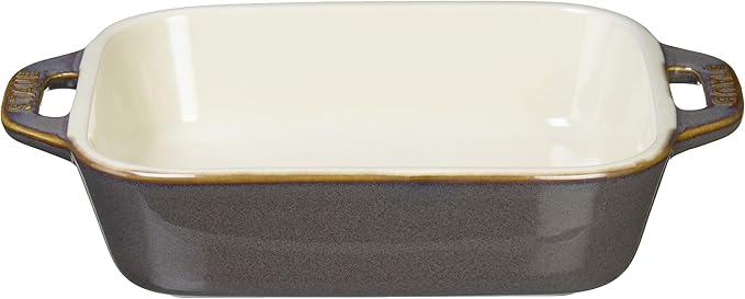 staub Dish 40511-880 Rectangular Dish, Antique Gray, 5.5 x 4.3 inches (14 x 11 cm), Ceramic Au Gratin Dish, Oven Safe and Microwave Safe
