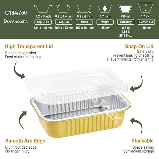 6" x 4" Heavy-Duty Aluminum Foil Pans with Lids, 25oz, 5 Pack – Extra Thick Disposable Foil Containers for Oven, Grill, Baking, Freezer & Food Storage