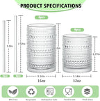 Hobnail Drinking Glasses with Straws, 15 oz & 12 oz Vintage Drinking Glasses Set of 8, Embossed Glasses Drinking Set, Textured Glass Cups for Kitchen, Beer, Juice, Cocktail, Whiskey, Milk
