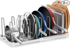 EVERIE Adjustable Bakeware Organizer Pot Lid Holder Rack for Pots, Cake Molds, Cutting Boards, Mats, Cookware, GS02SS, Pack of 2