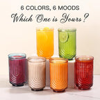 JOVGANK Colored Vintage Glassware Set of 6-17Oz Colorful Water Drinking Glass, Art Deco Ripple Highball Glass, Whiskey Cocktail Glasses, for Bar Ice Coffee Juice, Housewarming, Mother's Day Gift